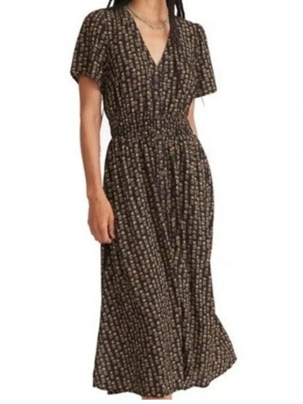 Marine Layer Annika Floral Print Smocked Midi Dress